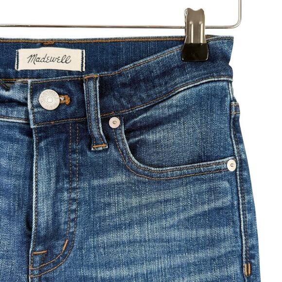 Madewell 9" High-Rise Skinny Crop Blue Jeans Cutoff Hem Distressed Knee, Size 24 - Picture 6 of 11